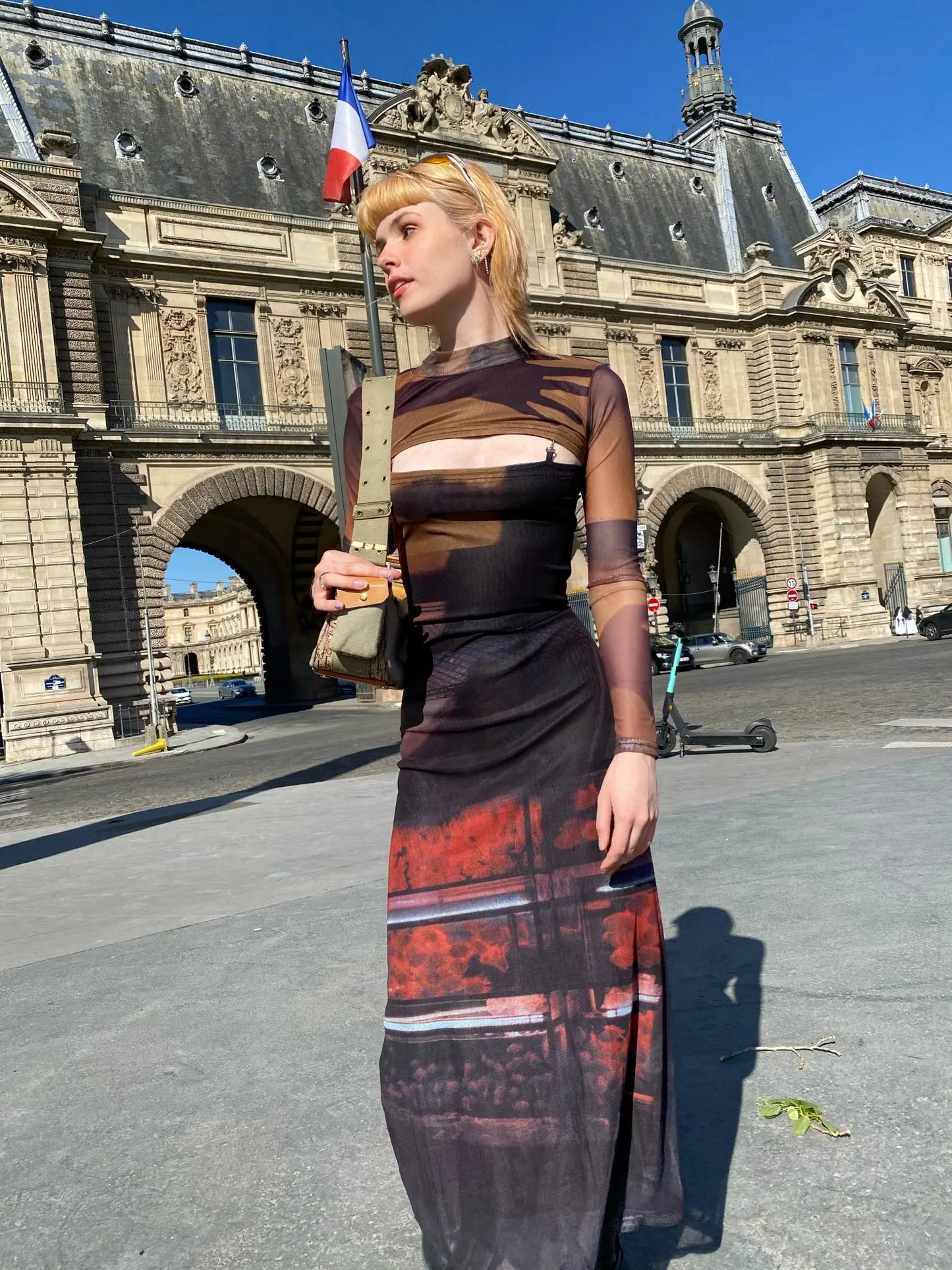 2 Piece Mesh Long Sleeve Punk Dress Women Turtleneck Long Midi Bodycon Ladies Dress Runway Fashion Designer Clothes